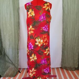 Darian Petite Red Floral Sleeveless Lined Midi Long Dress Size Small Petite